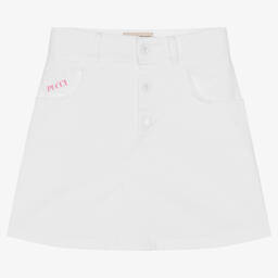 PUCCI-تنورة تينز بناتي قطن دنيم لون أبيض | Childrensalon Outlet