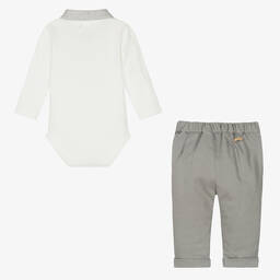 Pureté Du... Bébé-Baby Boys Grey & Ivory Cotton Trouser Set | Childrensalon Outlet
