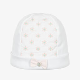 Pureté Du... Bébé-Baby Girls White Floral Cotton Hat | Childrensalon Outlet