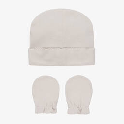 Pureté Du... Bébé-Beige Cotton Hat & Mittens Set | Childrensalon Outlet