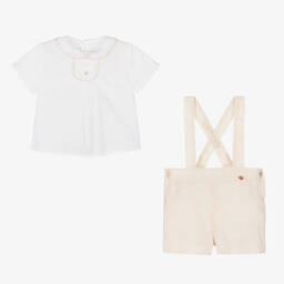 Pureté Du... Bébé-Boys Beige & Ivory Linen Shorts Set | Childrensalon Outlet