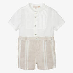 Pureté Du... Bébé-Boys Beige & Ivory Striped Shorts Set | Childrensalon Outlet