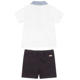 بيوريتي دو بيبي-طقم شورت قطن جيرسي و تويل لون كحلي و أبيض | Childrensalon Outlet