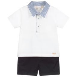 بيوريتي دو بيبي-طقم شورت قطن جيرسي و تويل لون كحلي و أبيض | Childrensalon Outlet