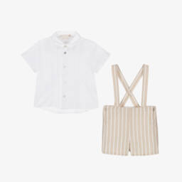 Pureté Du... Bébé-Boys Cream Stripe Ensemble | Childrensalon Outlet