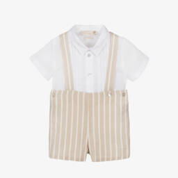 Pureté Du... Bébé-Boys Cream Stripe Ensemble | Childrensalon Outlet