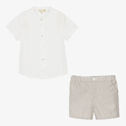 Pureté Du... Bébé-Кремовая рубашка и бежевые шорты в полоску | Childrensalon Outlet