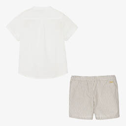 Pureté Du... Bébé-Кремовая рубашка и бежевые шорты в полоску | Childrensalon Outlet