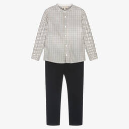 Pureté Du... Bébé-Boys Ivory & Navy Blue Cotton Trouser Set | Childrensalon Outlet