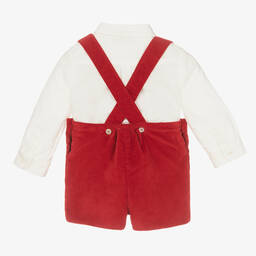 بيوريتي دو بيبي-طقم شورت أطفال ولادي قطن مخمل لون أحمر وعاجي | Childrensalon Outlet