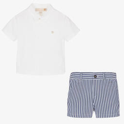 Pureté Du... Bébé-Boys White Shirt & Striped Shorts Set | Childrensalon Outlet