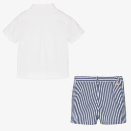 Pureté Du... Bébé-Boys White Shirt & Striped Shorts Set | Childrensalon Outlet