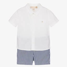 Pureté Du... Bébé-Boys White Shirt & Striped Shorts Set | Childrensalon Outlet