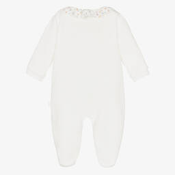 Pureté Du... Bébé-Кремовый комбинезон из хлопкового велюра с цветами | Childrensalon Outlet