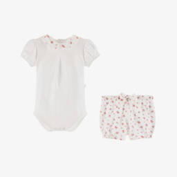 Pureté Du... Bébé-Girls Ivory & Crimson Floral Ensemble | Childrensalon Outlet