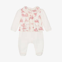 Pureté Du... Bébé-Girls Pink Toile Velour Babysuit | Childrensalon Outlet