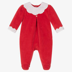 Pureté Du... Bébé-Girls Red Velour Babygrow | Childrensalon Outlet