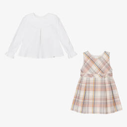 Pureté Du... Bébé-Girls White & Pink Checked Cotton Dress Set | Childrensalon Outlet