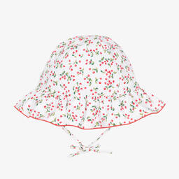 بيوريتي دو بيبي-قبعة أطفال بناتي قطن بوبلين لون أبيض وأحمر | Childrensalon Outlet