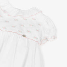 Pureté Du... Bébé-Girls White Rosebud Embroidered Dress | Childrensalon Outlet