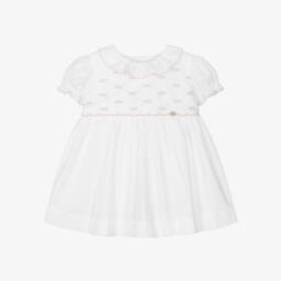 Pureté Du... Bébé-Girls White Rosebud Embroidered Dress | Childrensalon Outlet