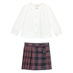 Pureté Du... Bébé-Ivory & Blue Tartan Skirt Set | Childrensalon Outlet