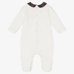 Pureté Du... Bébé-Ivory Velour & Tartan Babygrow | Childrensalon Outlet
