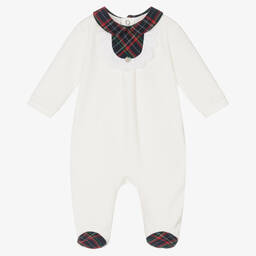 Pureté Du... Bébé-Ivory Velour & Tartan Babygrow | Childrensalon Outlet