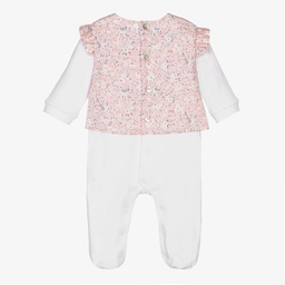 Pureté Du... Bébé-White & Pink Floral Babygrow  | Childrensalon Outlet