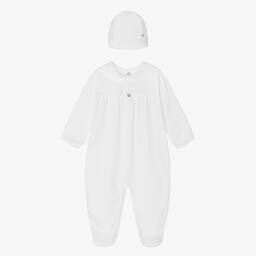 Pureté Du... Bébé-White Smocked Babygrow & Hat Set | Childrensalon Outlet