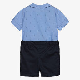 Rachel Riley-Baby Boys Blue Cotton Buster Suit | Childrensalon Outlet