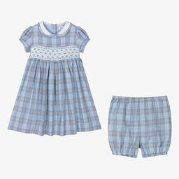 Rachel Riley-Baby Girls Blue Hand-Smocked Cotton Dress | Childrensalon Outlet