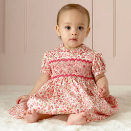 Rachel Riley-Baby Girls Pink Floral Hand-Smocked Dress  | Childrensalon Outlet