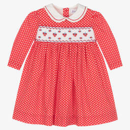 Rachel Riley-Baby Girls Red Smocked Polka Dot Dress | Childrensalon Outlet