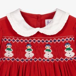 Rachel Riley-Baby Red Smocked Snowman Dress | Childrensalon Outlet