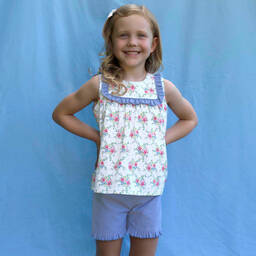 Rachel Riley-Кремовый топ в цветочек с голубыми шортами | Childrensalon Outlet