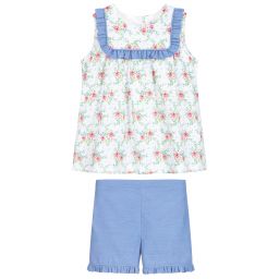 Rachel Riley-Кремовый топ в цветочек с голубыми шортами | Childrensalon Outlet