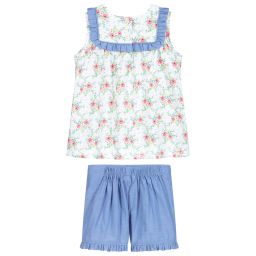 Rachel Riley-Кремовый топ в цветочек с голубыми шортами | Childrensalon Outlet