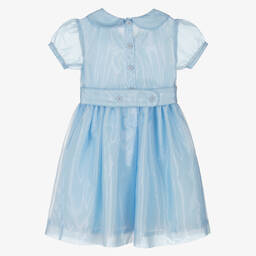 Rachel Riley-Girls Blue Organza Pintuck Dress | Childrensalon Outlet