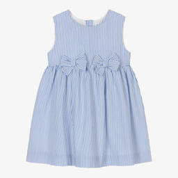 Rachel Riley-Girls Blue Striped Seersucker Dress | Childrensalon Outlet