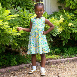 Rachel Riley-Girls Blue & Yellow Floral Cotton Dress | Childrensalon Outlet