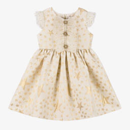 Rachel Riley-Girls Gold Star Jacquard Dress | Childrensalon Outlet