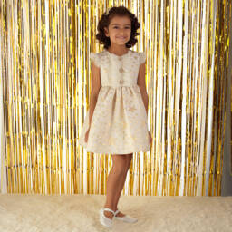 Rachel Riley-Girls Gold Star Jacquard Dress | Childrensalon Outlet