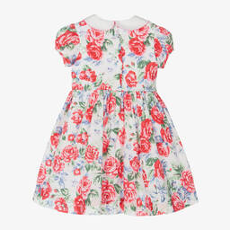 Rachel Riley-Girls Pink Cotton Rose Print Dress  | Childrensalon Outlet