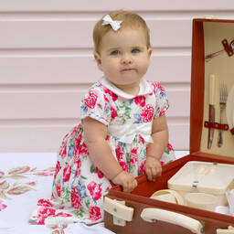 Rachel Riley-Girls Pink Cotton Rose Print Dress  | Childrensalon Outlet