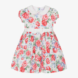 Rachel Riley-Girls Pink Cotton Rose Print Dress  | Childrensalon Outlet
