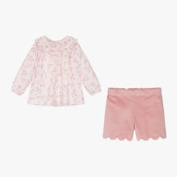 Rachel Riley-Girls Pink Floral Cotton Set | Childrensalon Outlet