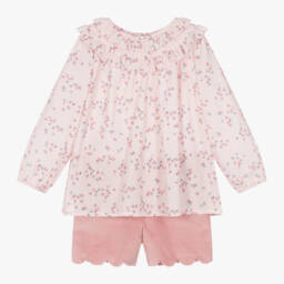 Rachel Riley-Girls Pink Floral Cotton Set | Childrensalon Outlet
