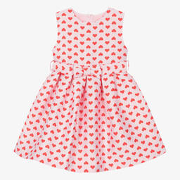 Rachel Riley-Girls Pink Heart Jacquard Dress | Childrensalon Outlet