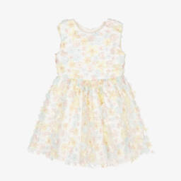 Rachel Riley-فستان تول ساتان نقي مزين بالورود للبنات | Childrensalon Outlet